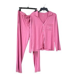 NWT State of Day Women's Fluid Soft Jersey Pajamas Set Pink with Lace Modal